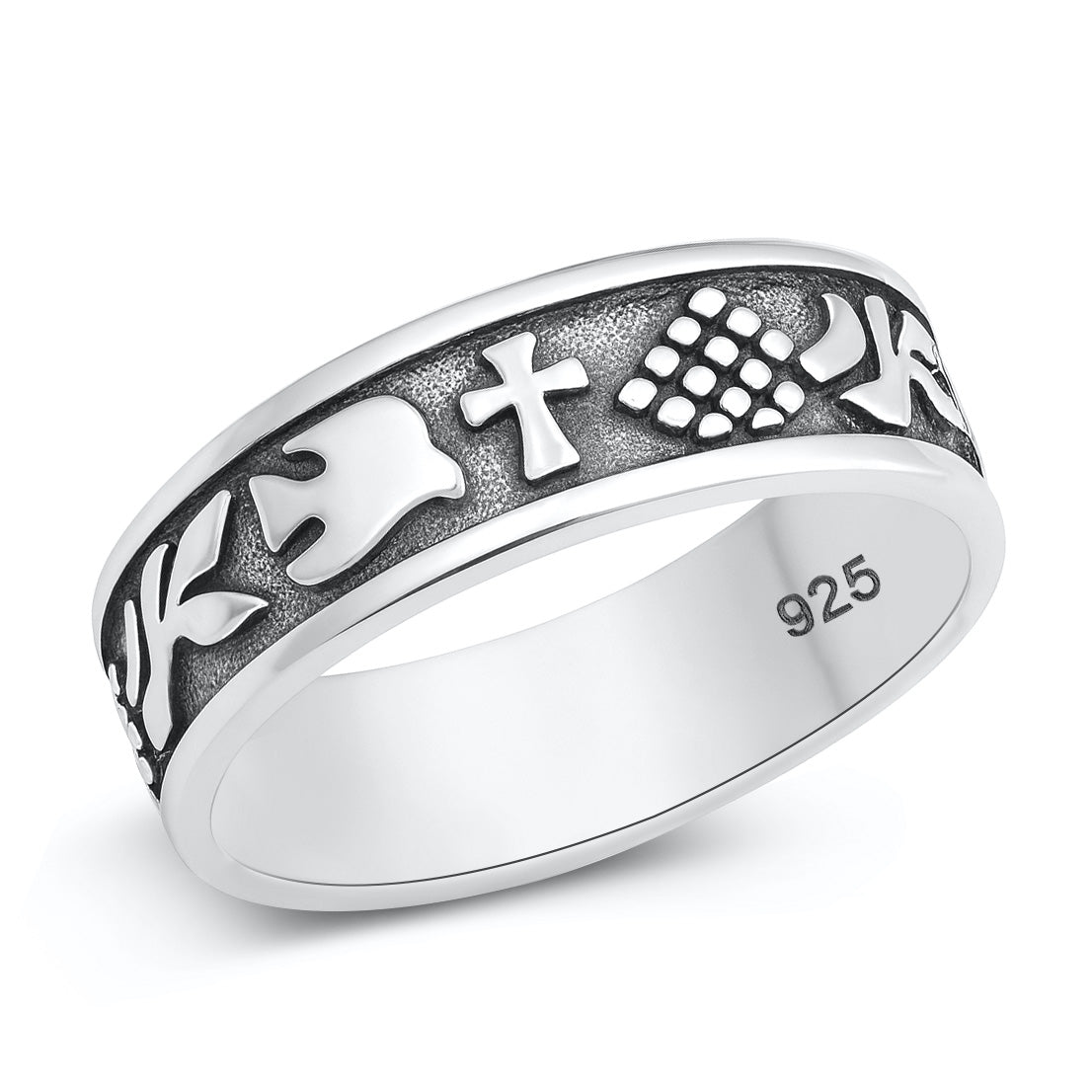 Silver CZ Ring - Cross and Dove