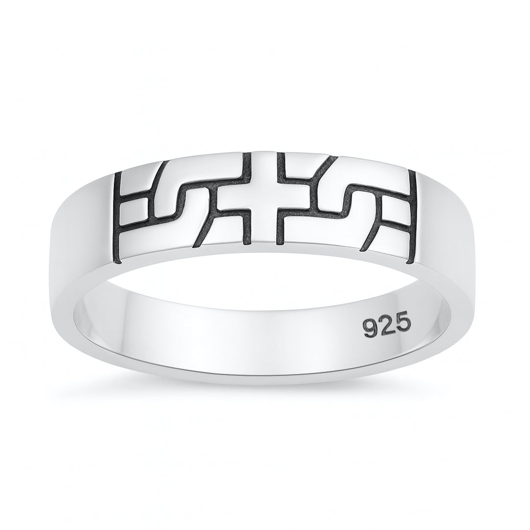 Silver CZ Ring - Cross Puzzle