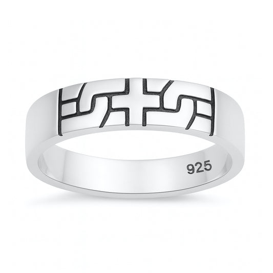 Silver CZ Ring - Cross Puzzle