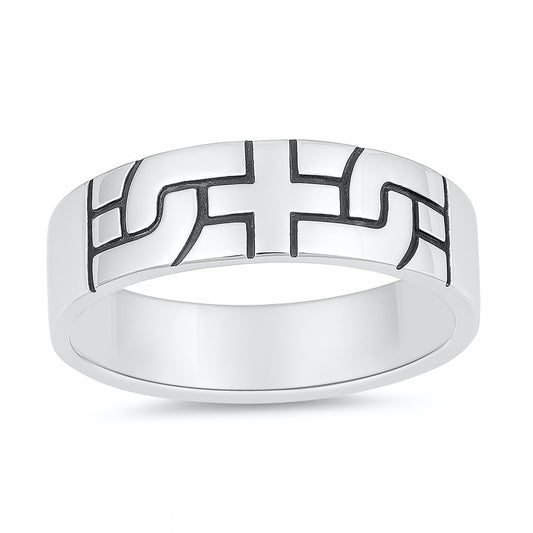 Silver CZ Ring - Cross Puzzle