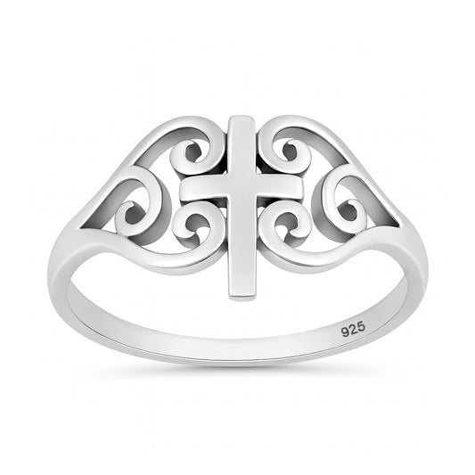 Silver CZ Ring - Medieval Cross