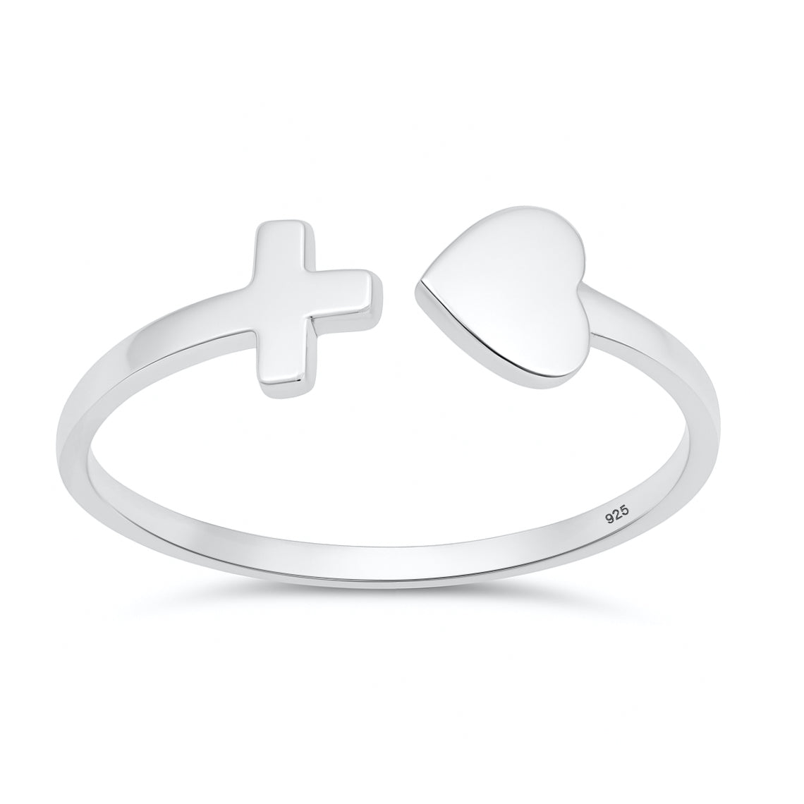 Silver Ring - Heart and Cross