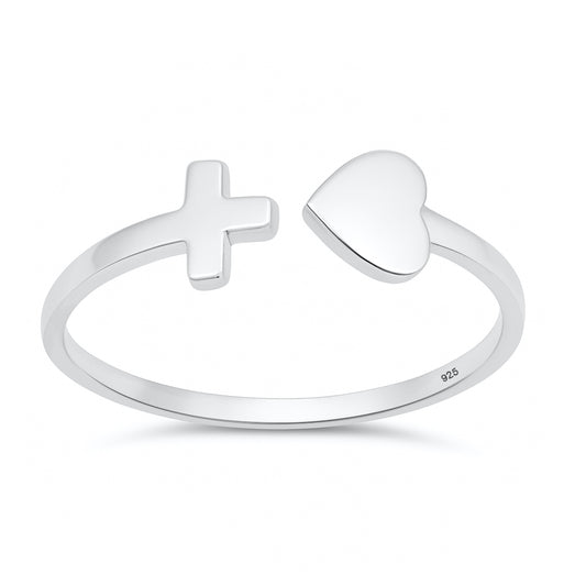 Silver Ring - Heart and Cross