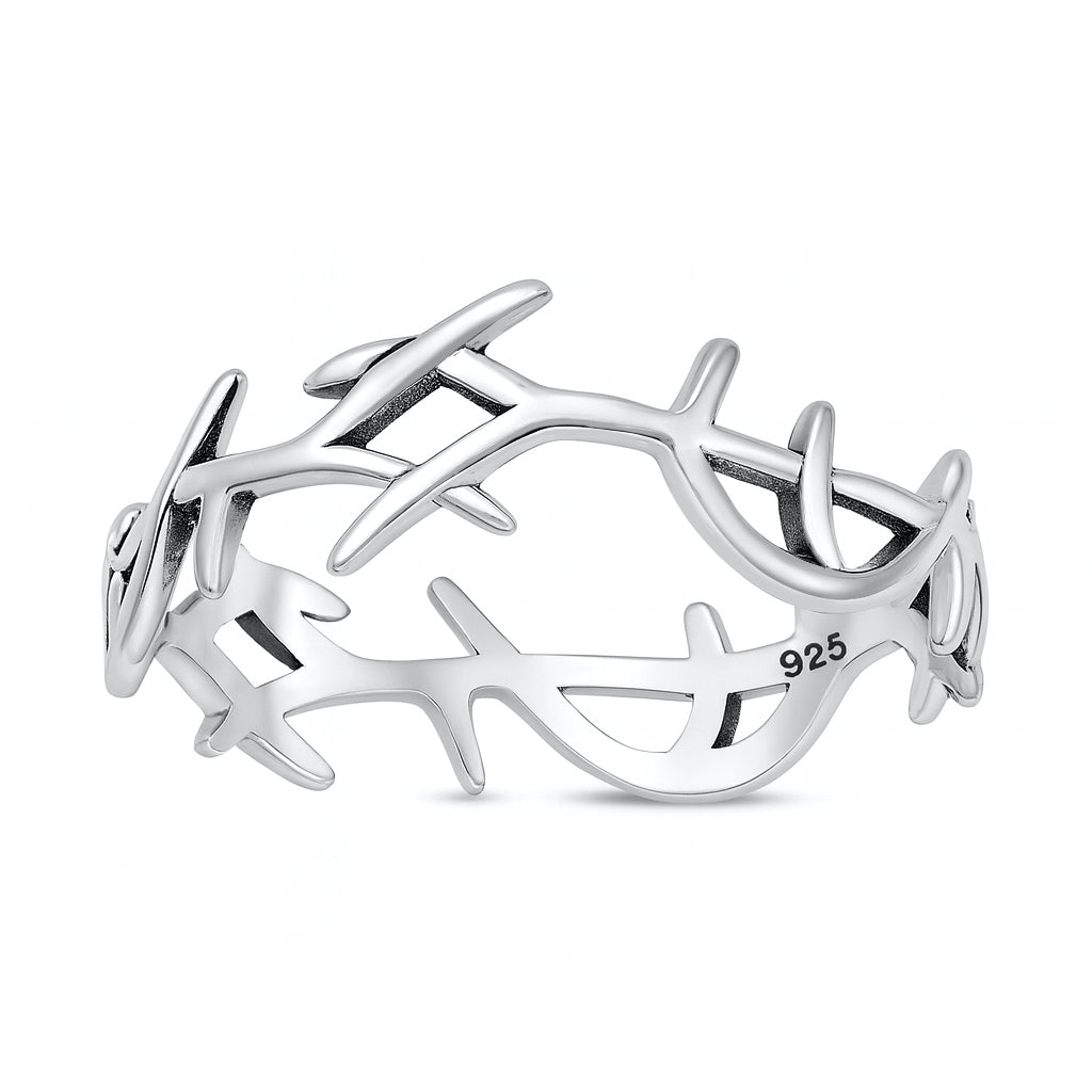 Silver Christain Crown of Thorn Ring