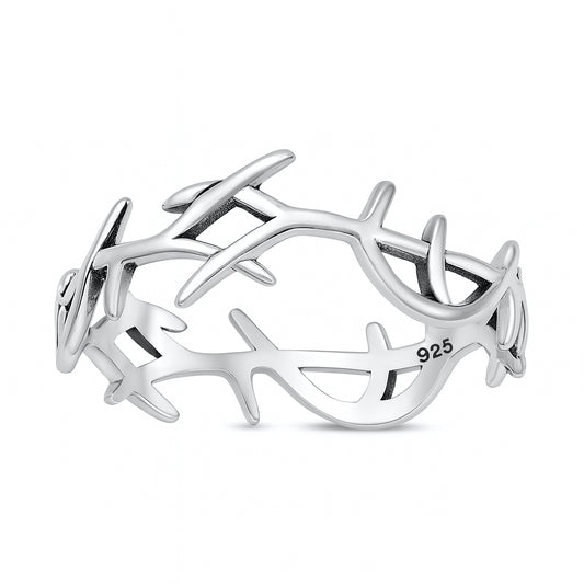 Silver Christain Crown of Thorn Ring