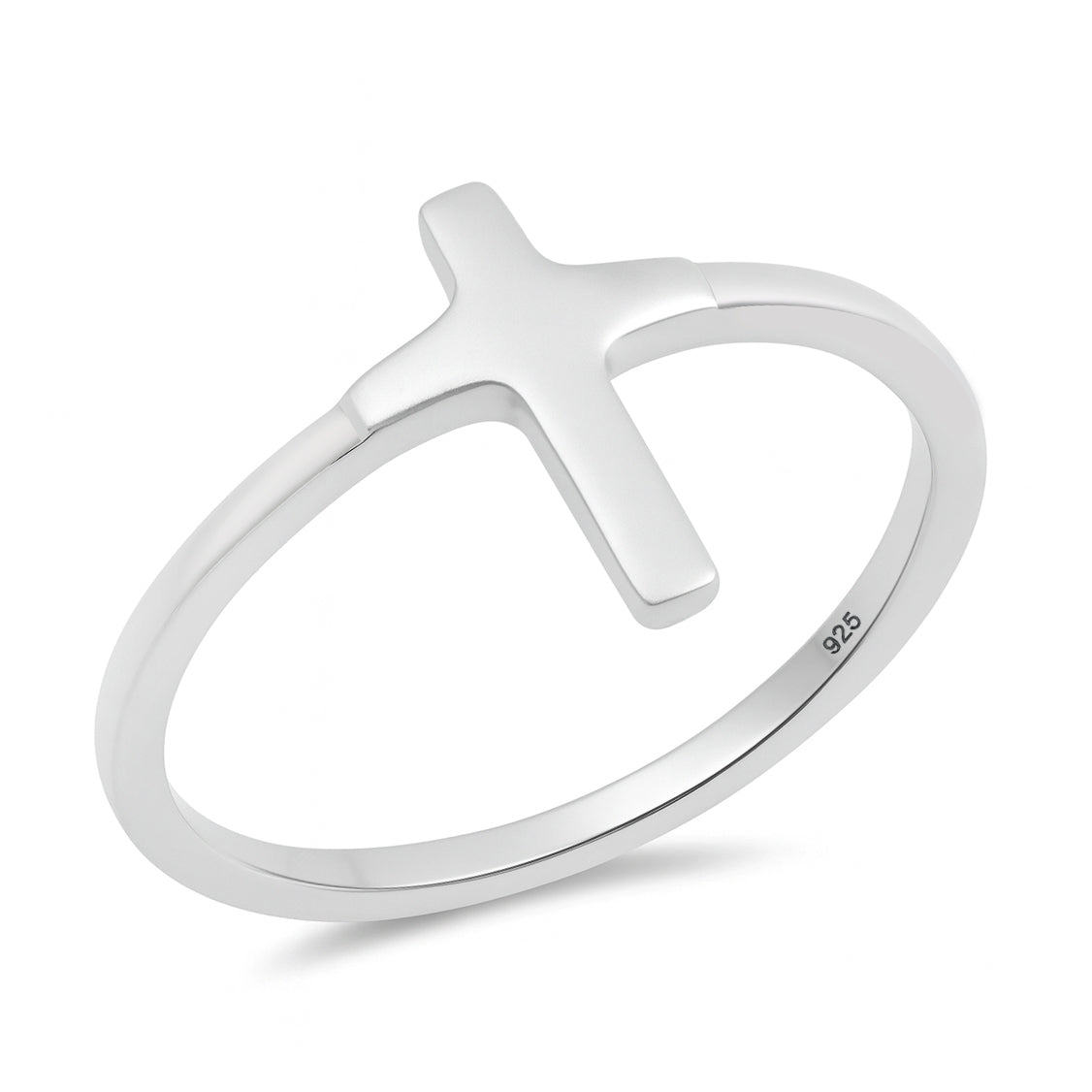 Silver CZ Ring - Plain Cross