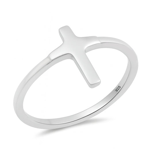 Silver CZ Ring - Plain Cross