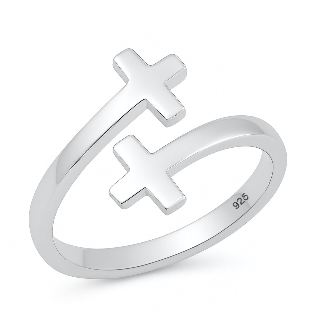 Silver CZ Ring - Double Cross