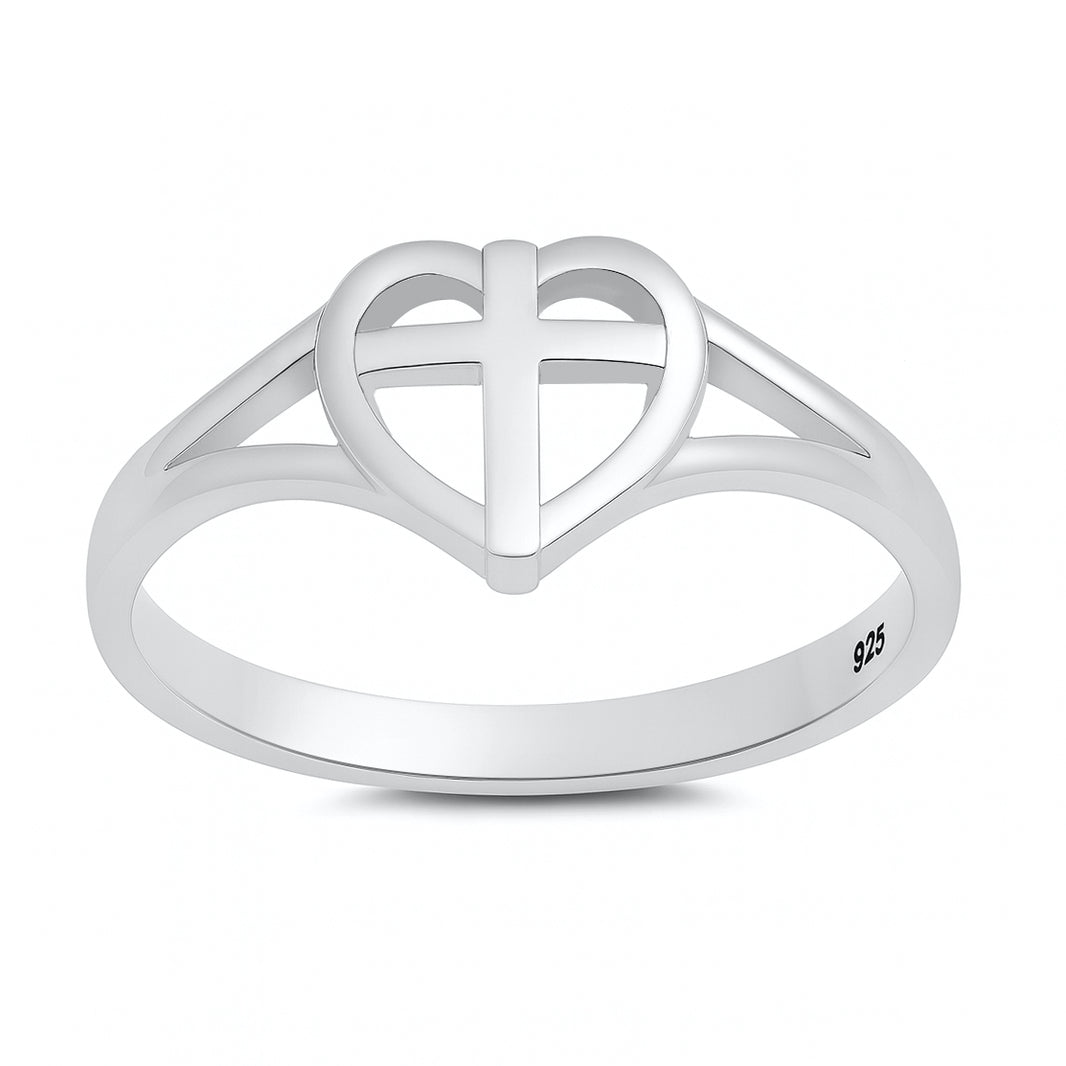 Silver Ring - Cross in Heart