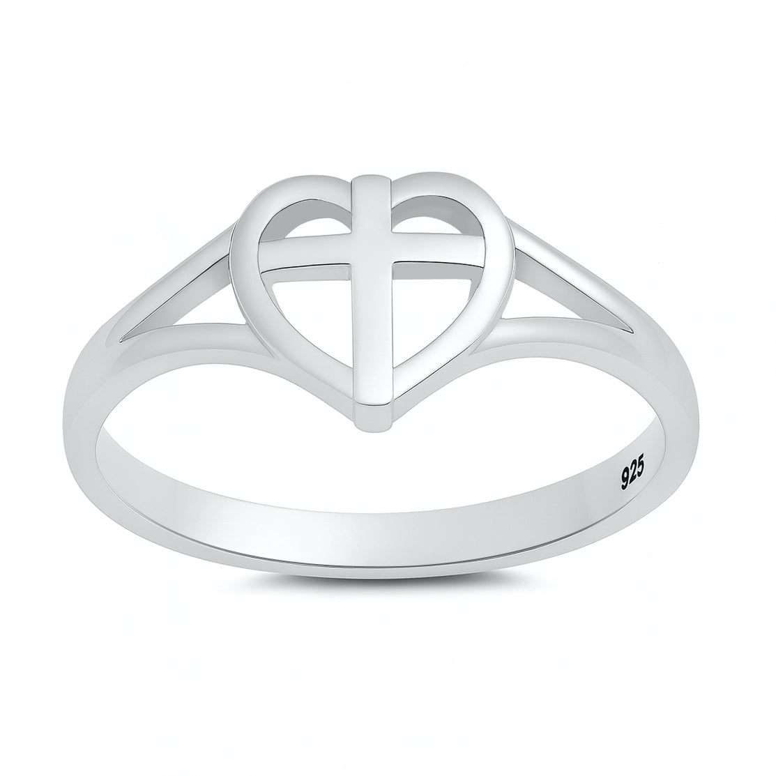 Silver Ring - Cross in Heart