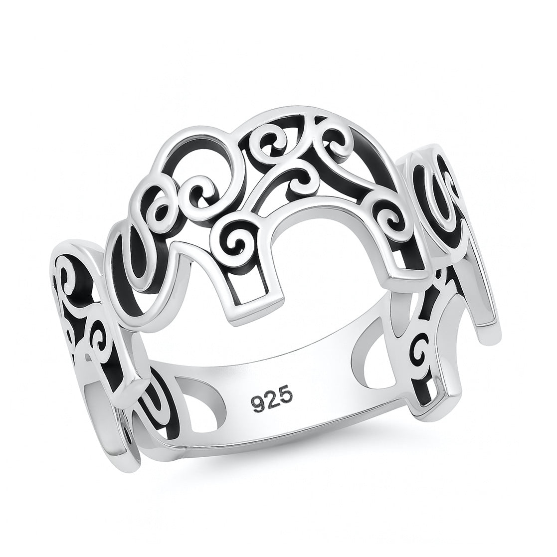 Silver CZ Ring - Filigree Elephants