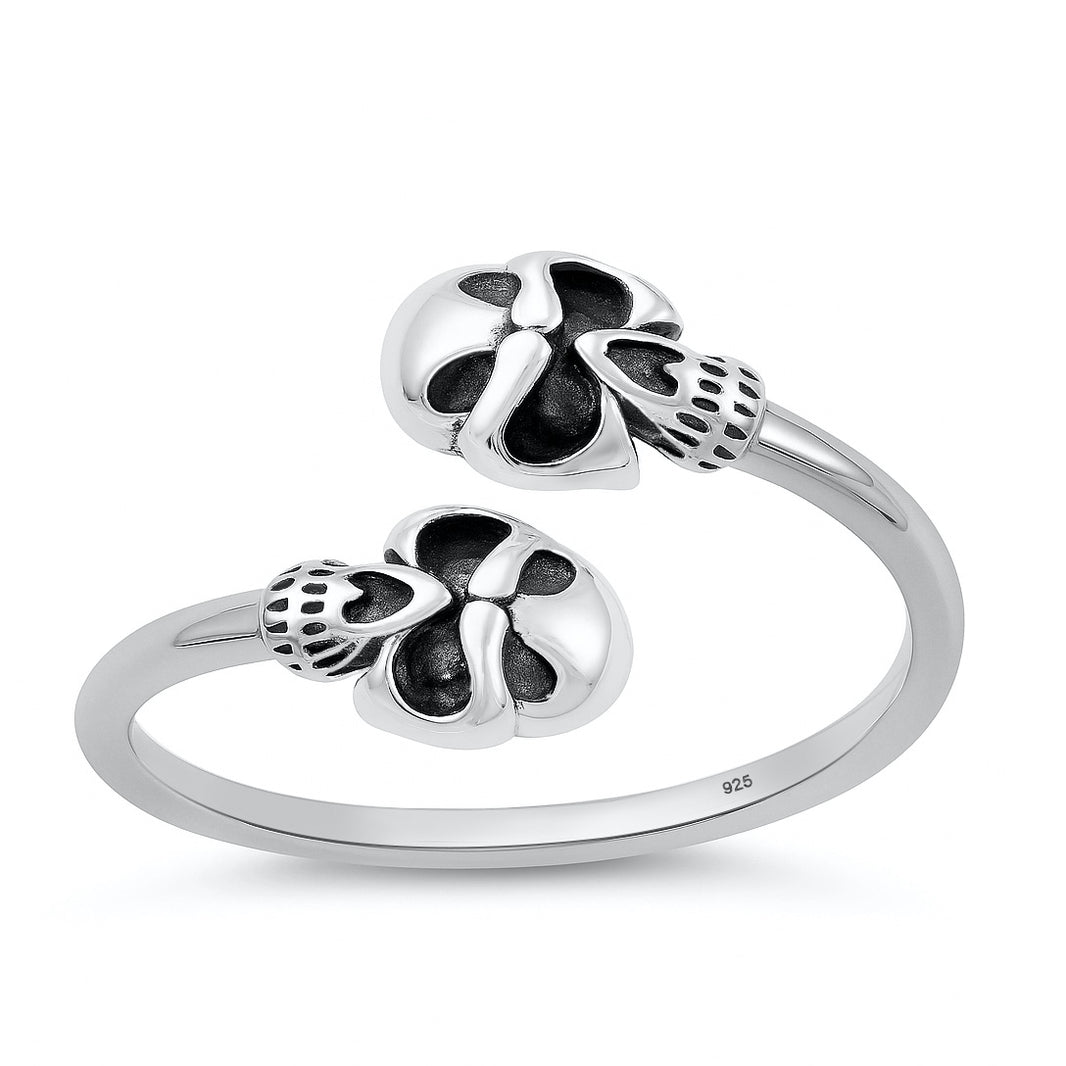 Silver Ring - Wraparound Skulls