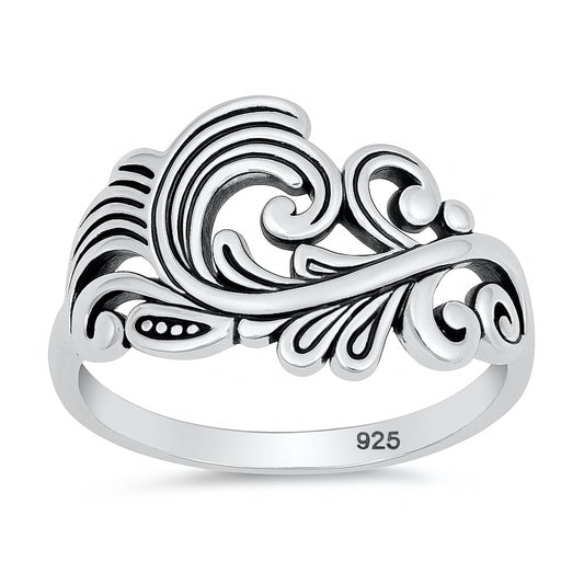 Silver Feather Swirl Ring