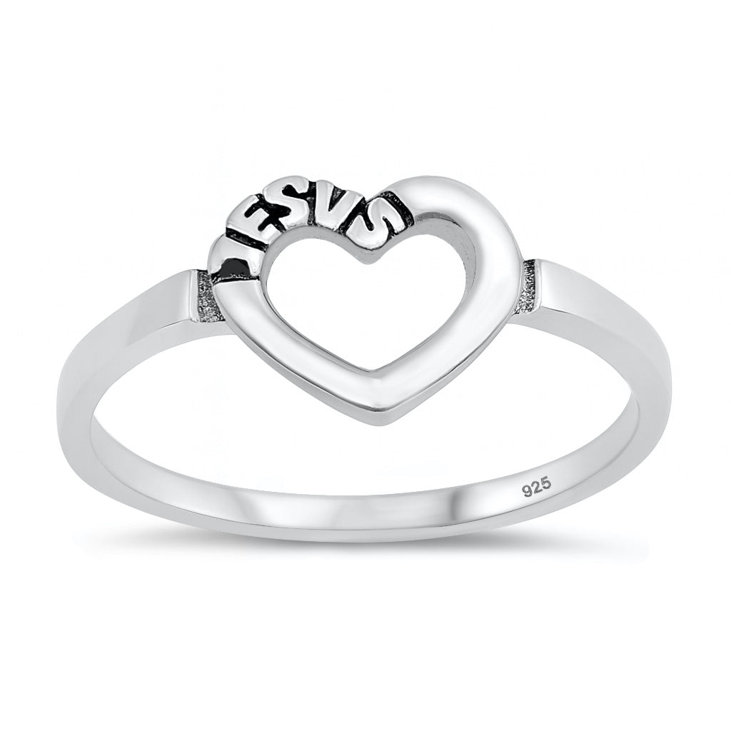 Silver Ring - Heart Engraved Jesus