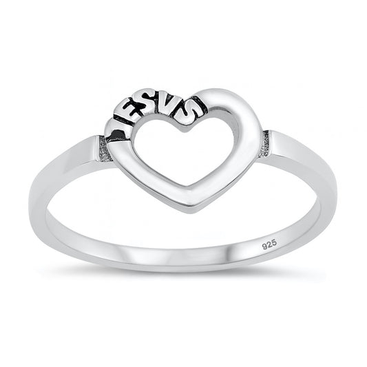 Silver Ring - Heart Engraved Jesus