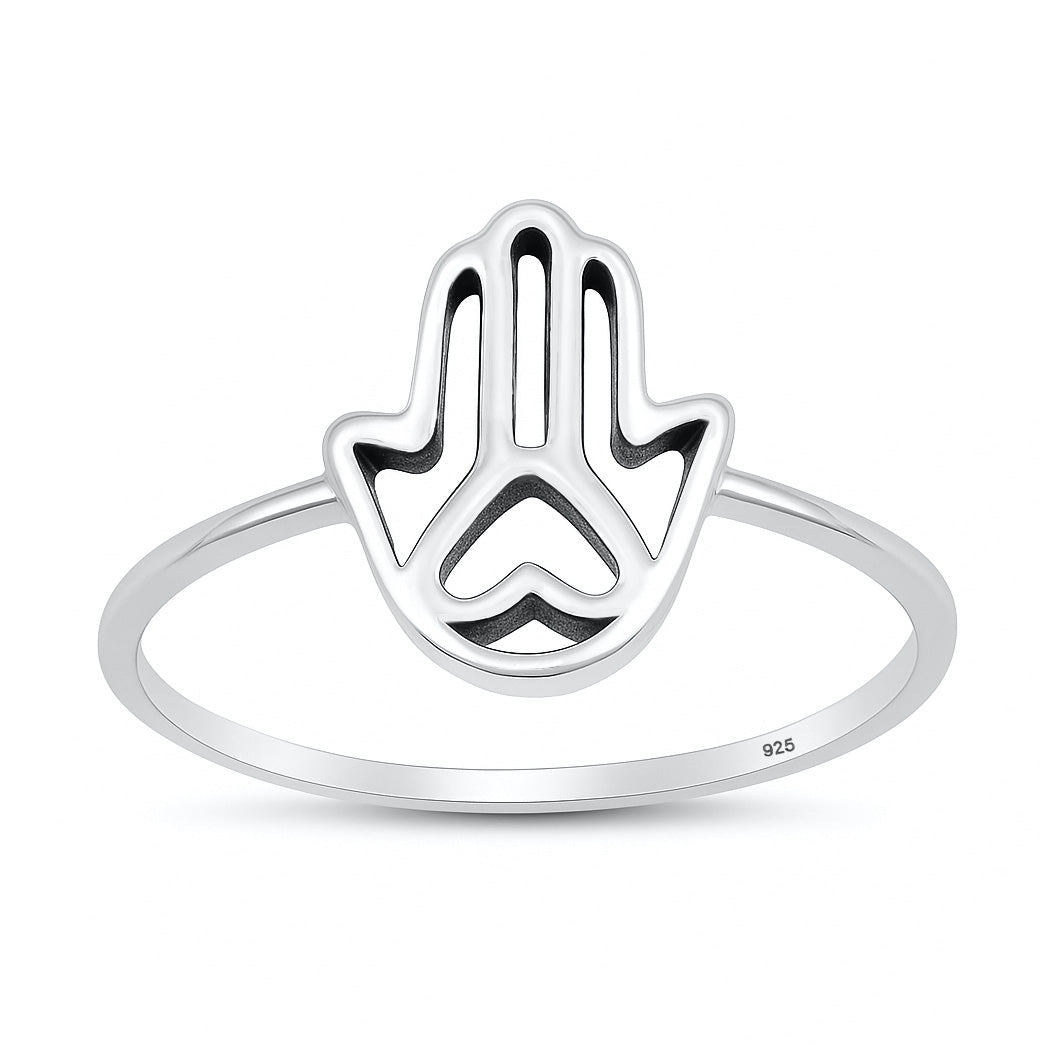 Silver Ring - Heart Hamsa