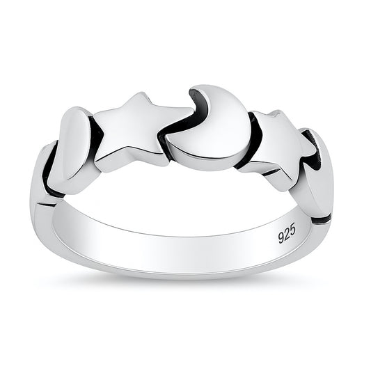Silver Ring - Moon & Stars