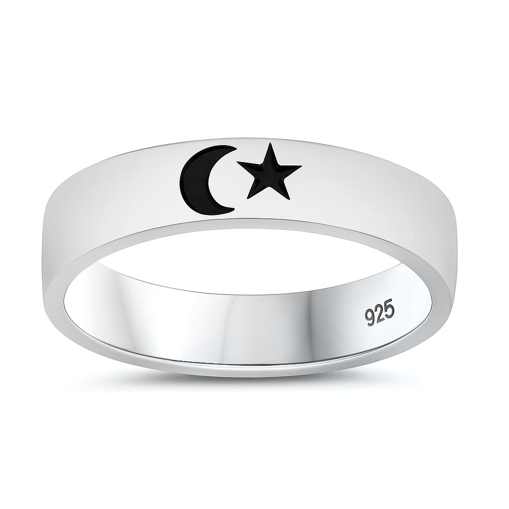 Silver Ring - Moon & Star