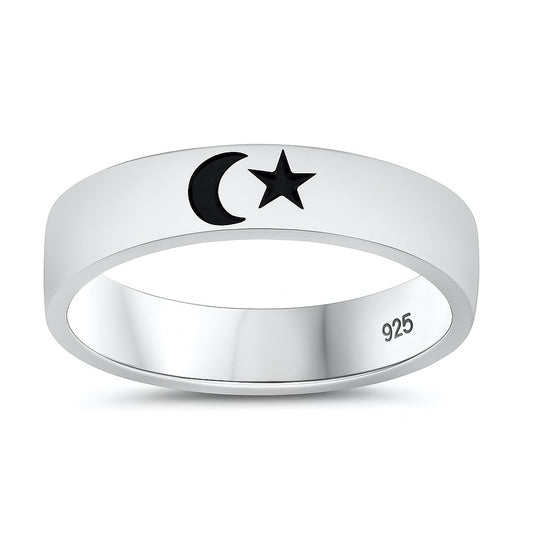 Silver Ring - Moon & Star