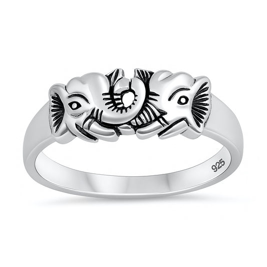 Silver Ring - Lucky Elephant Heads