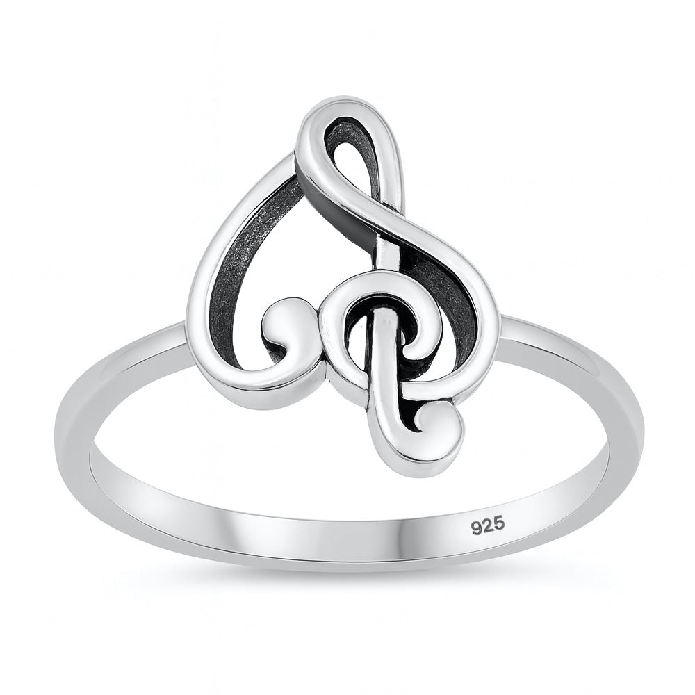 Silver Ring - Heart & Music Note