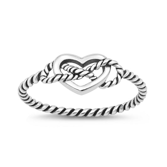 Silver Infinity Rope & Heart Ring