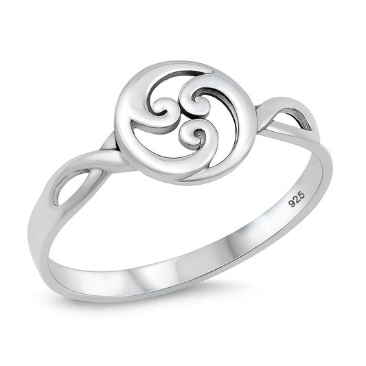 Silver Three-Wave Spiral Ring