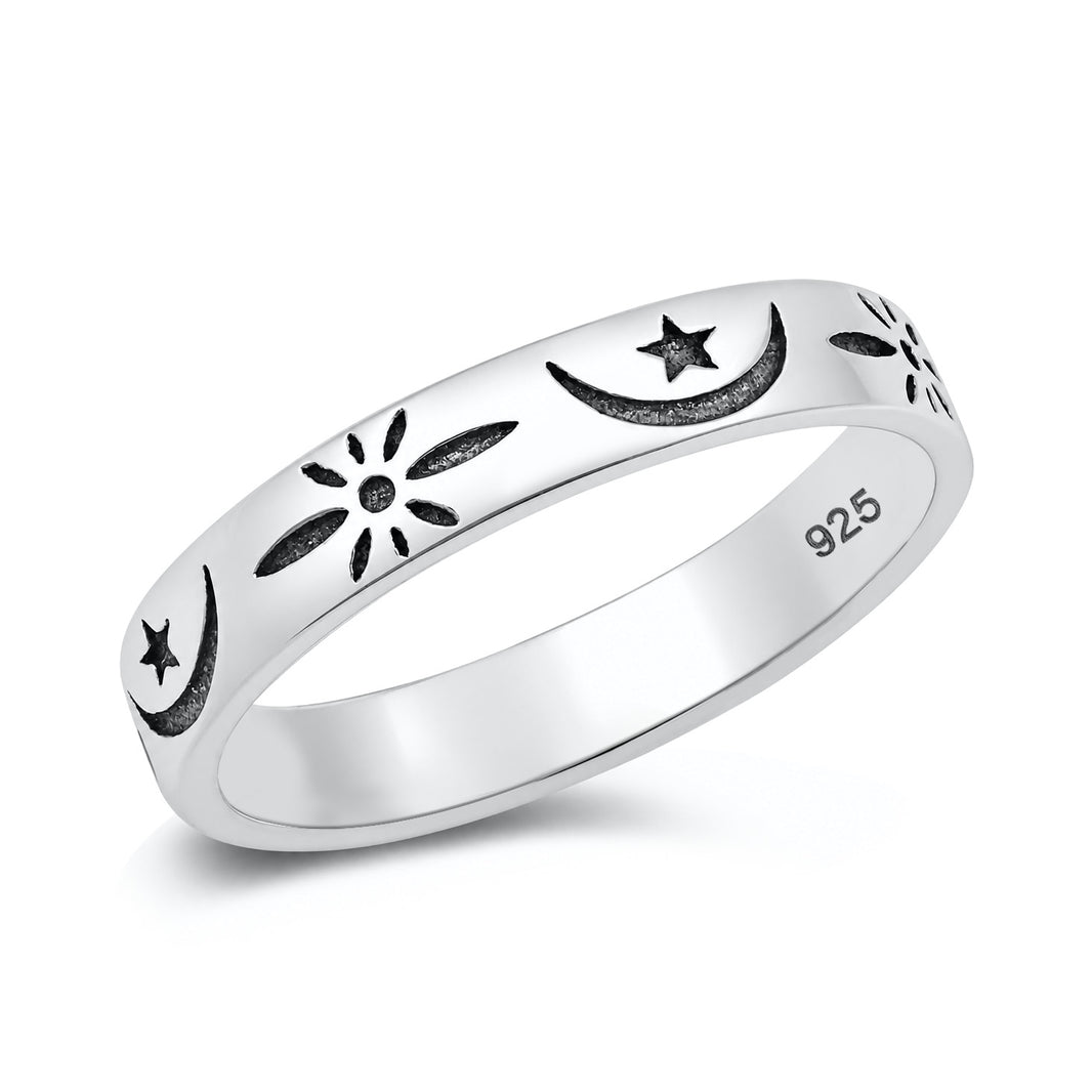 Silver Moon & Star Ring