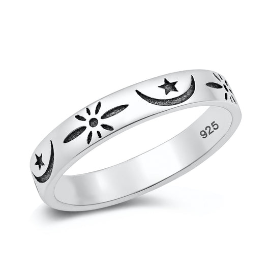 Silver Moon & Star Ring