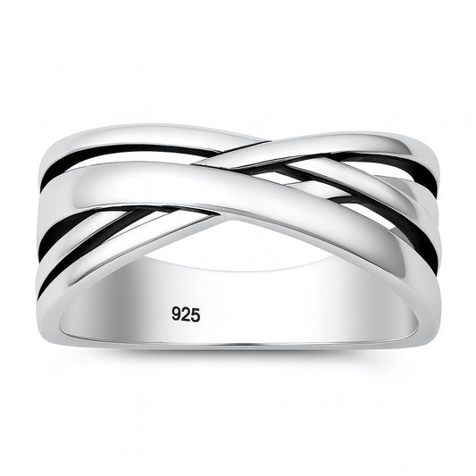 Silver Woven Crossover Ring