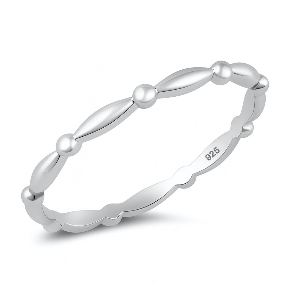 Silver Beaded Marquise Band Ring
