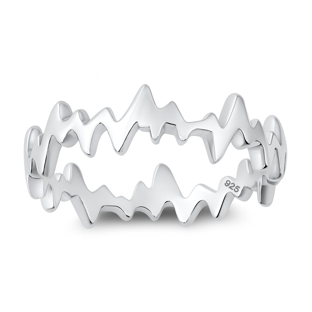 Silver Zigzag Wave Band Ring