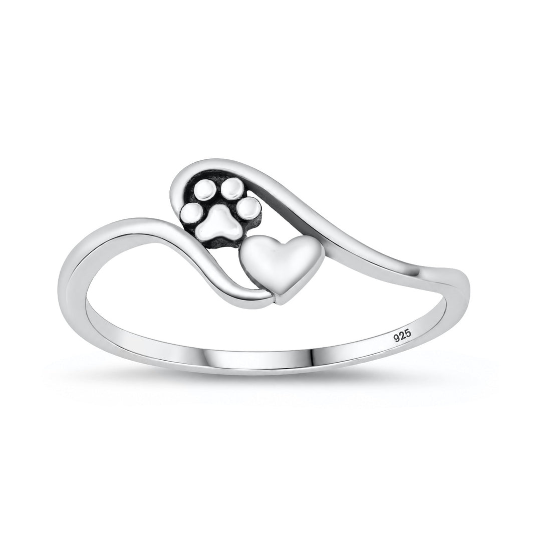 Silver Ring - Paw Print and Heart