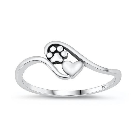 Silver Ring - Paw Print and Heart
