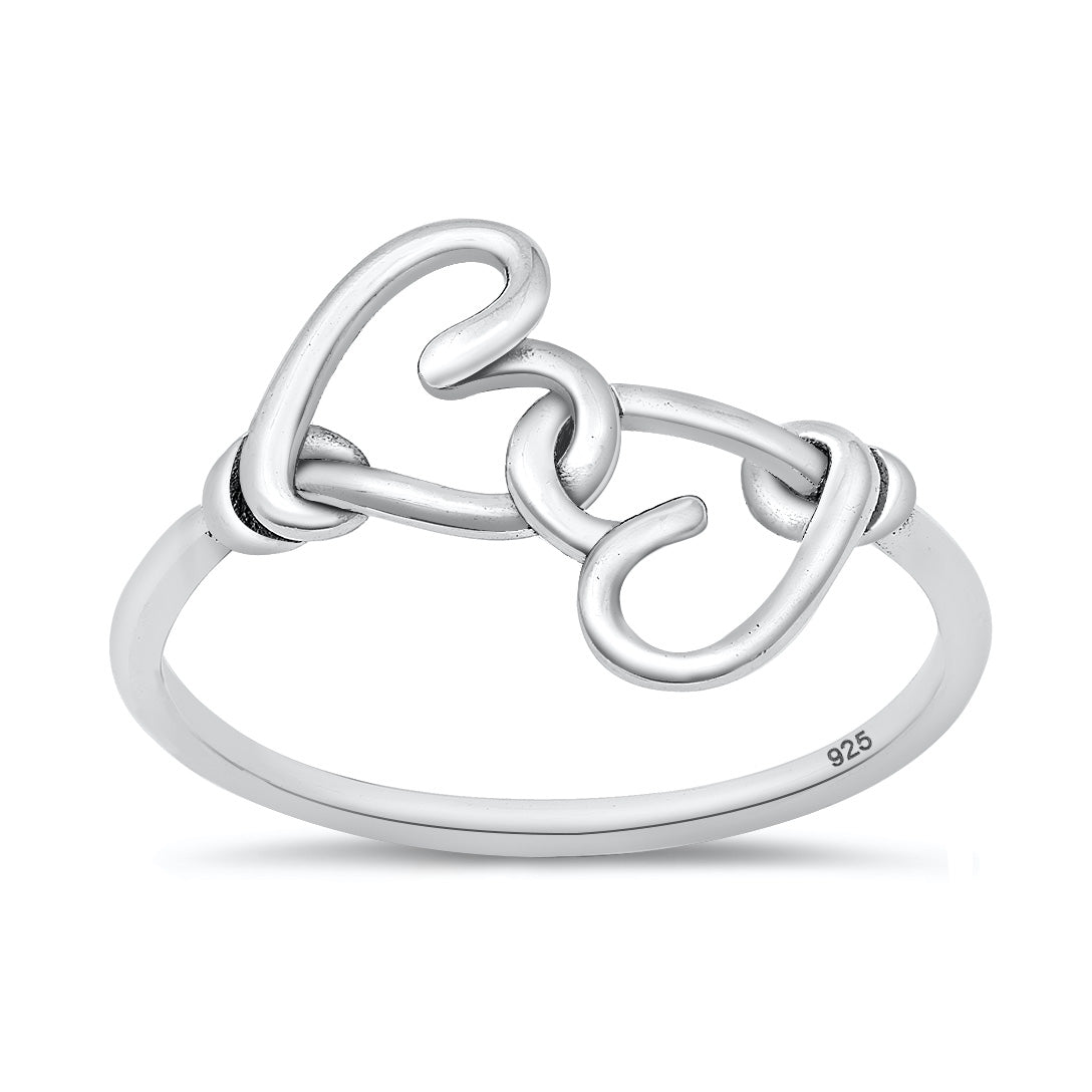Silver Double Heart Knot Ring