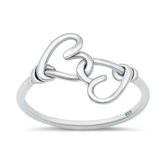 Silver Double Heart Knot Ring