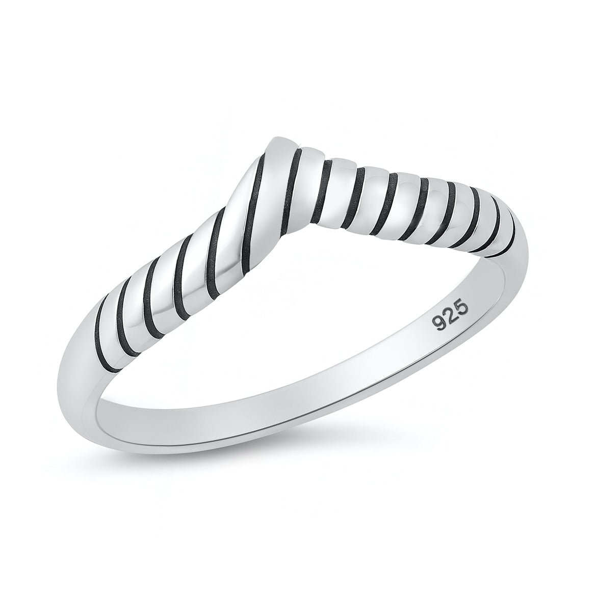 Silver Ring - Rope V Shape