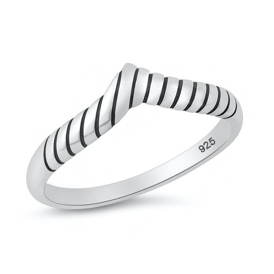 Silver Ring - Rope V Shape
