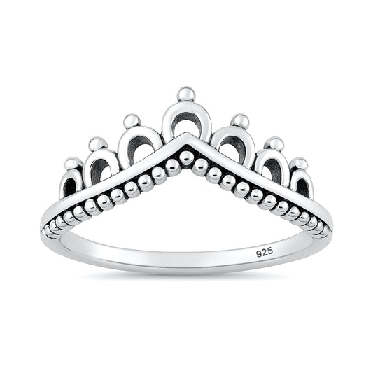 Silver Tiara V-Shaped Crown Ring