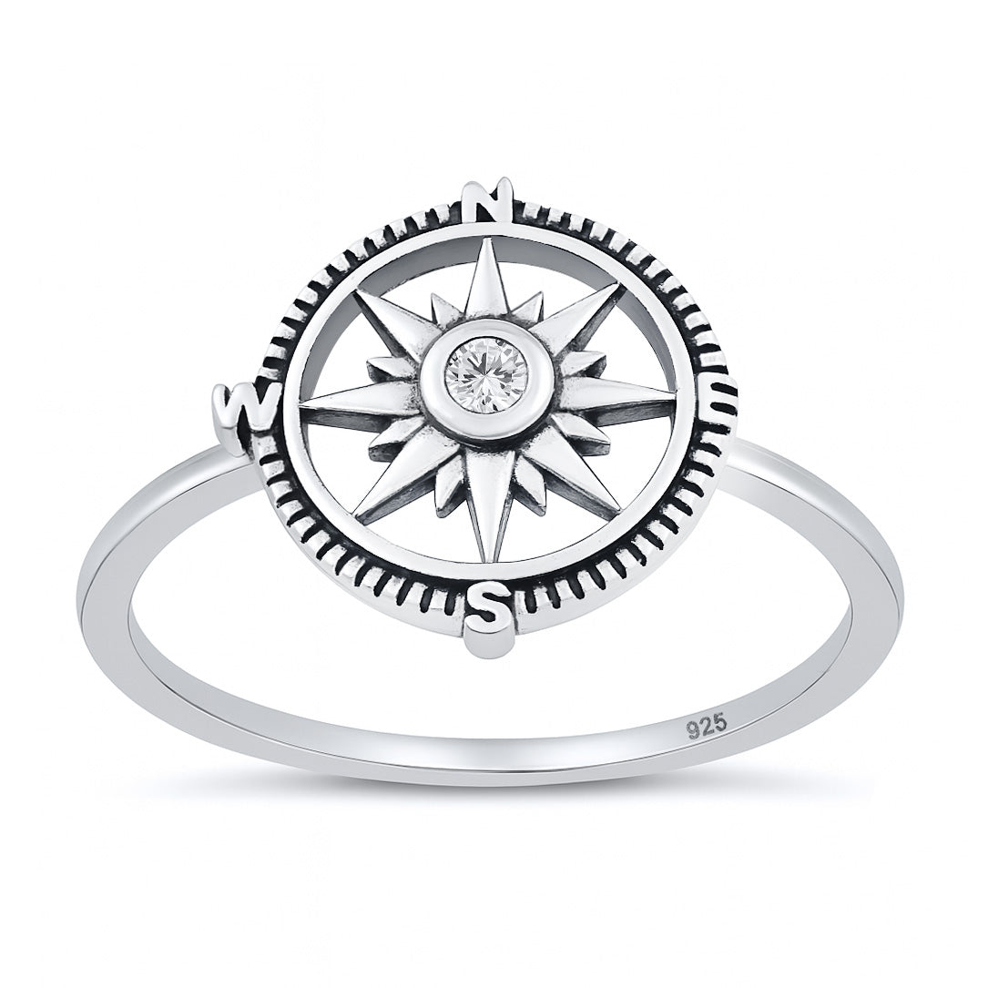 Silver CZ Ring - Compass