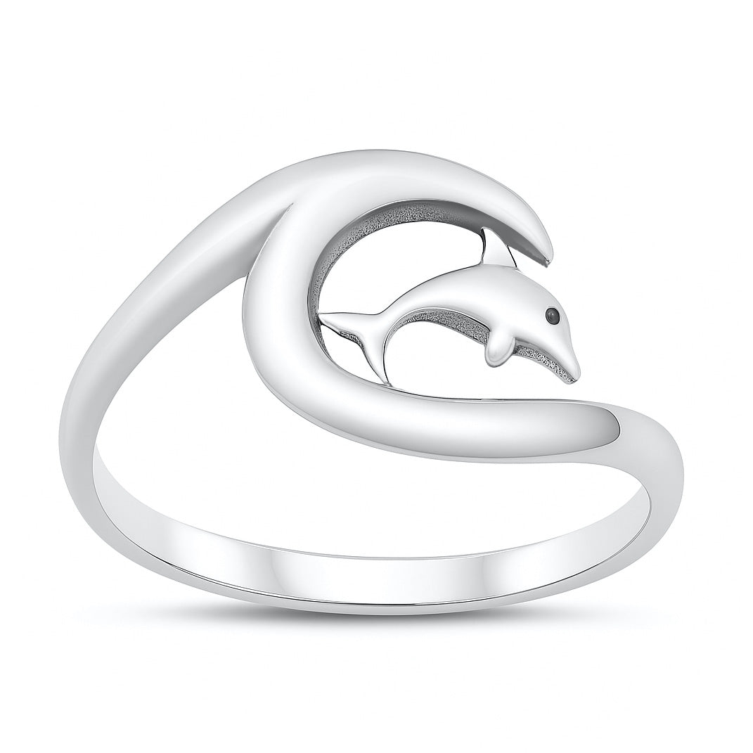 Silver Ring - Dolphin and Wave