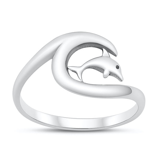 Silver Ring - Dolphin and Wave