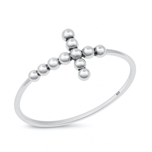 Silver Ring - Beaded Cross