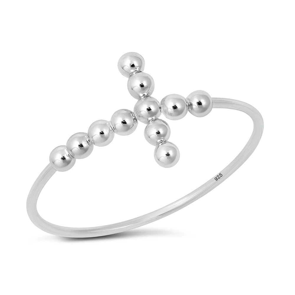Silver Beaded Cross Ring