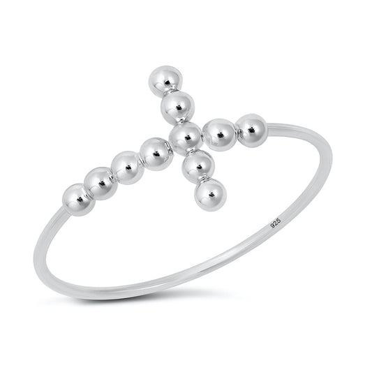 Silver Ring - Beaded Cross