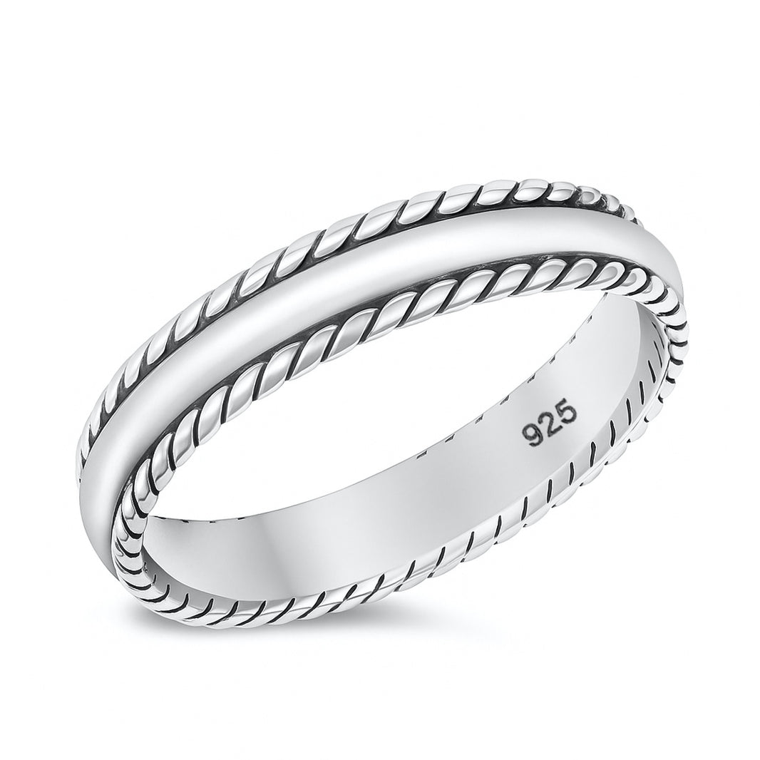 Silver Rope Edge Band Ring