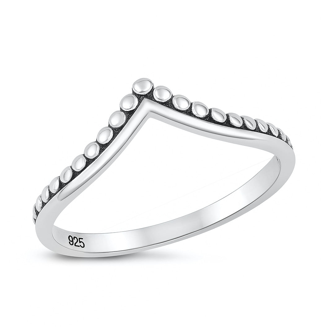 Silver V-shape Beads Ring