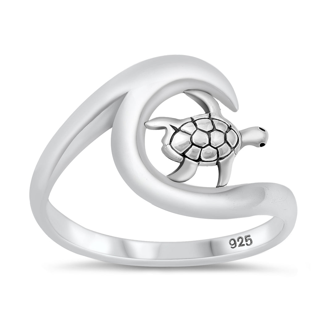 Silver Ring - Turtle and Wave