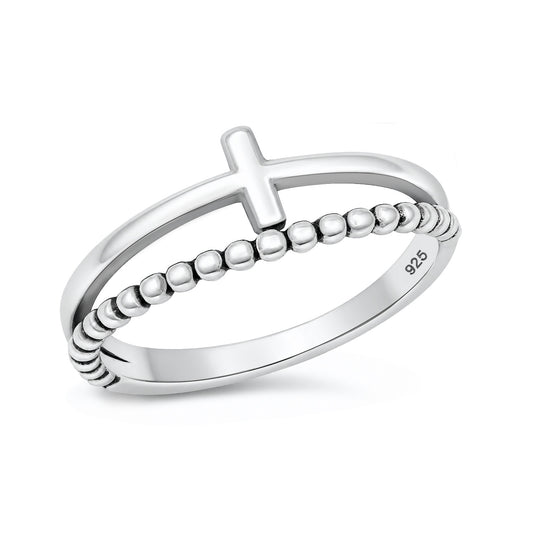Silver Cross Bead Band Ring