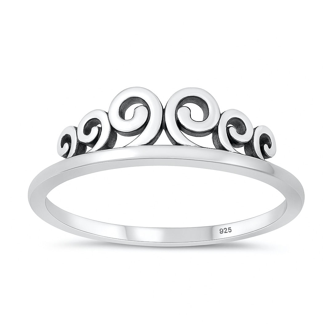 Silver Scroll Crown Ring